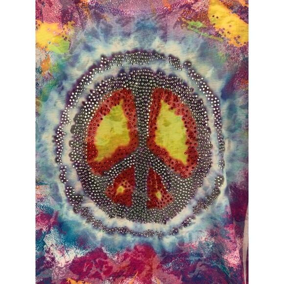 Women's INC Tie-Dye Long Sleeve Peace Graphic Tee Size 2X – Colorful Casual Top - Picture 4 of 8